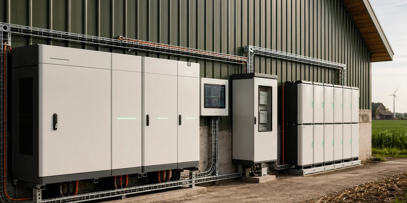 Detail van omvormer- en batterijcomponenten