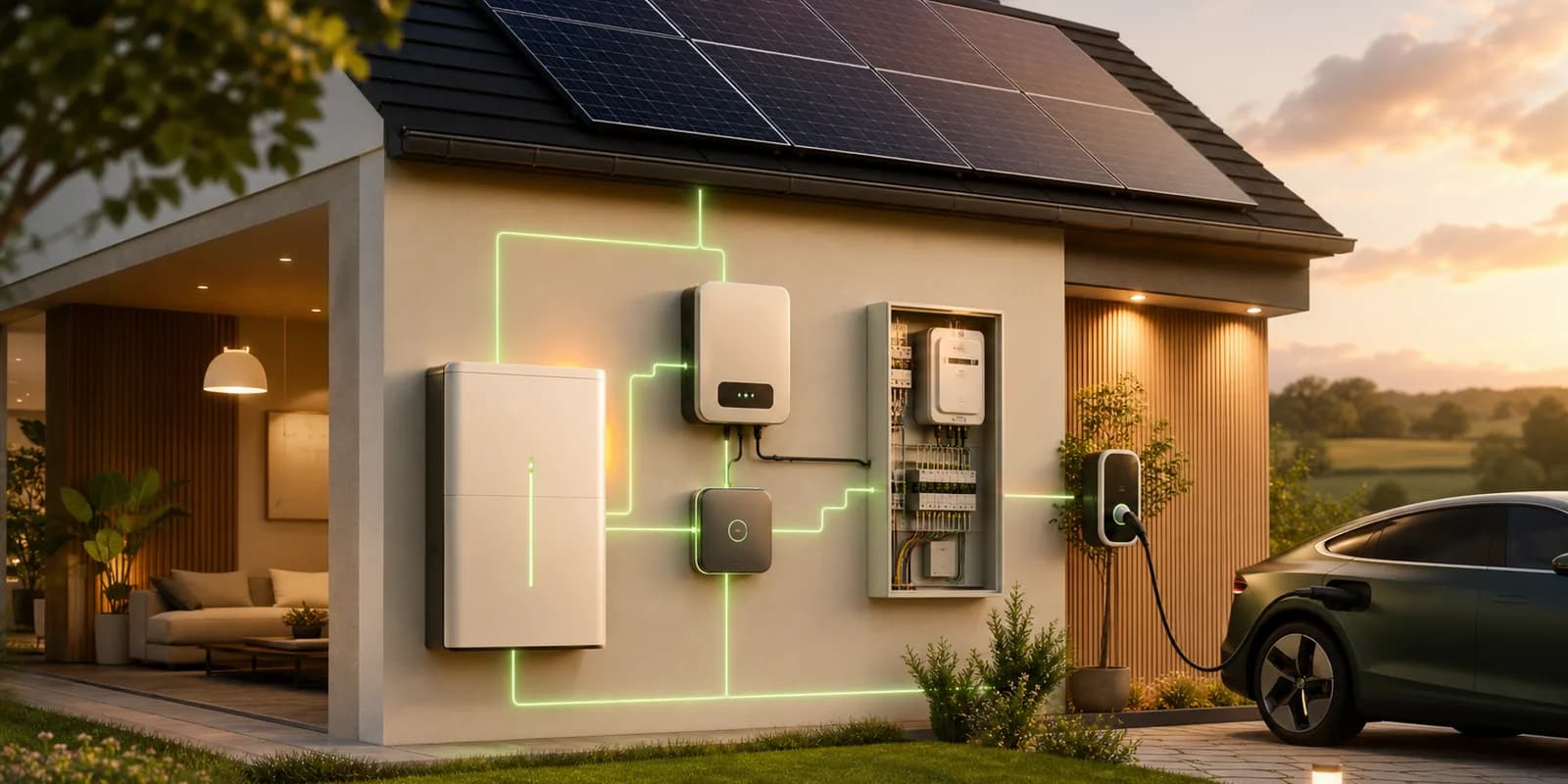 Zonnepanelen, omvormer en batterij als één systeem